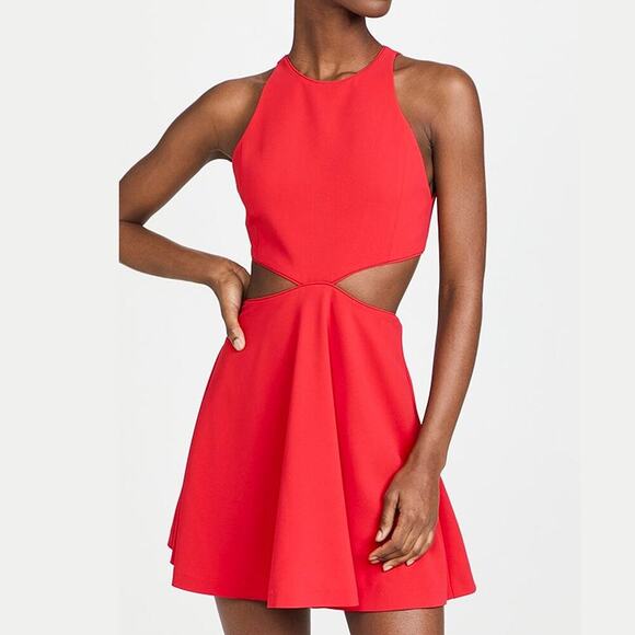 NEW Alice + Olivia Red Cara Cut-Out Flared Mini Dress Size 0 - Picture 1 of 9